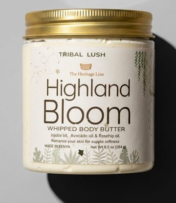 Highland Bloom whipped body butter jar from Tribal Lush